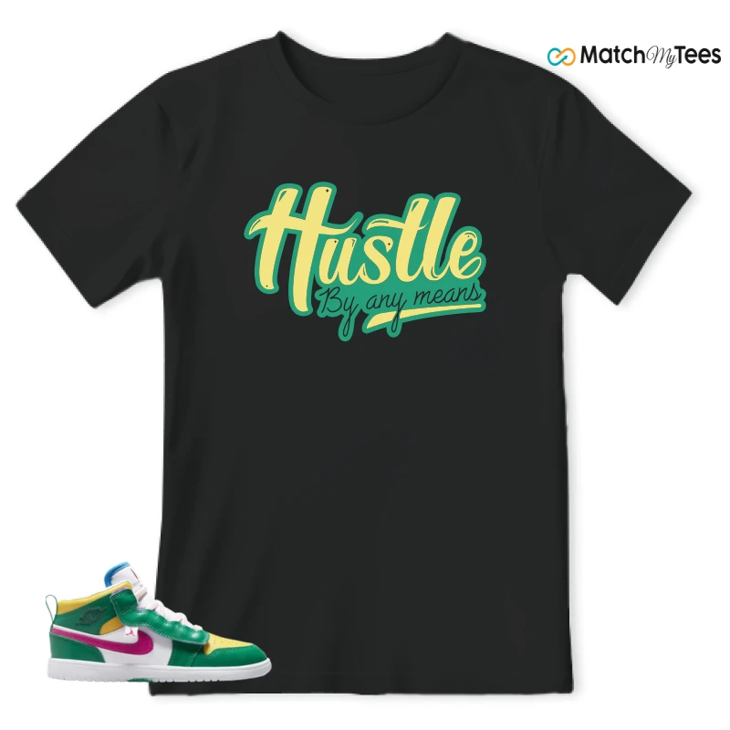 NIKE AIR JORDAN 1 MID ALT MALACHITE WHITE UNIVERSITY GOLD ACTIVE PINK (PS) SNEAKER Matching Tees t-shirt