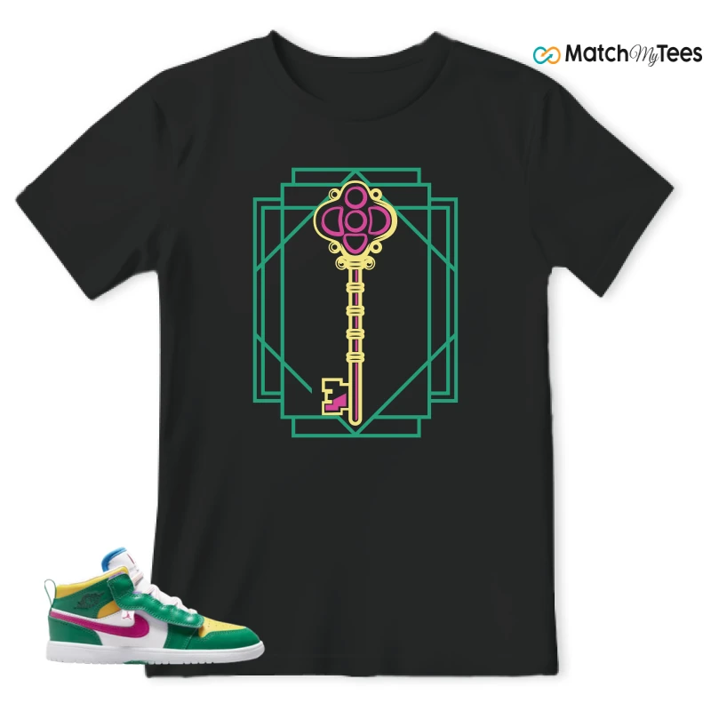 NIKE AIR JORDAN 1 MID ALT MALACHITE WHITE UNIVERSITY GOLD ACTIVE PINK (PS) SNEAKER Matching Tees t-shirt