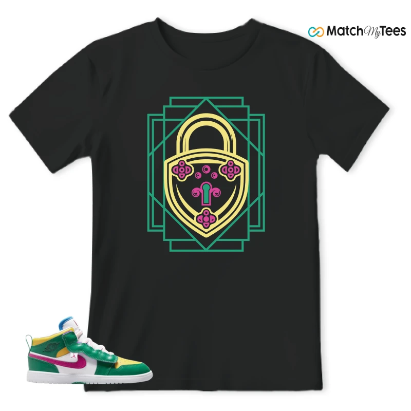 NIKE AIR JORDAN 1 MID ALT MALACHITE WHITE UNIVERSITY GOLD ACTIVE PINK (PS) SNEAKER Matching Tees t-shirt