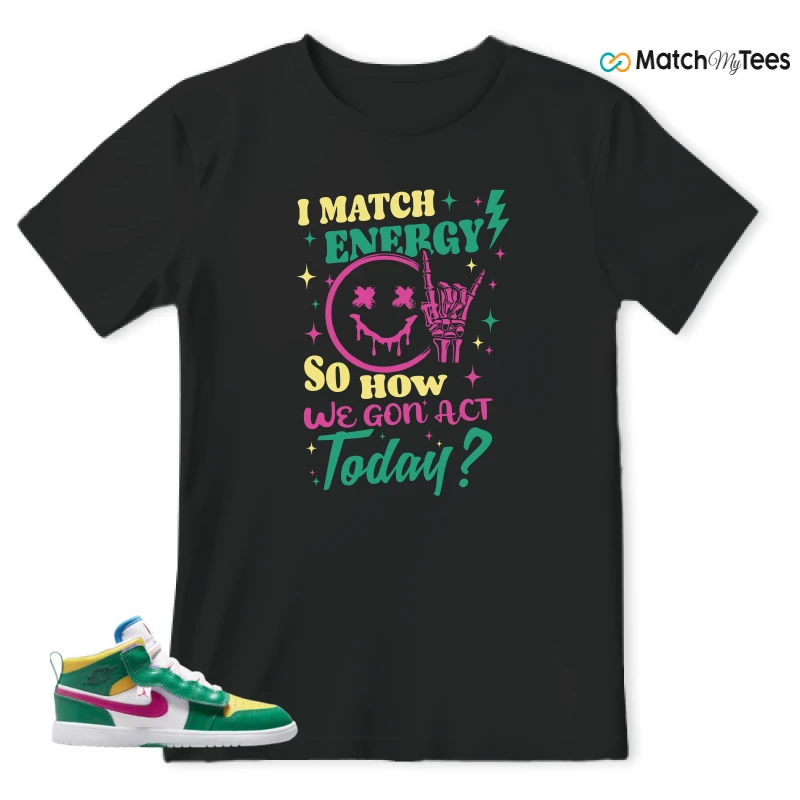 NIKE AIR JORDAN 1 MID ALT MALACHITE WHITE UNIVERSITY GOLD ACTIVE PINK (PS) SNEAKER Matching Tees t-shirt