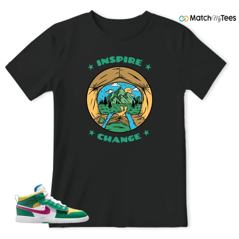NIKE AIR JORDAN 1 MID ALT MALACHITE WHITE UNIVERSITY GOLD ACTIVE PINK (PS) SNEAKER Matching Tees t-shirt