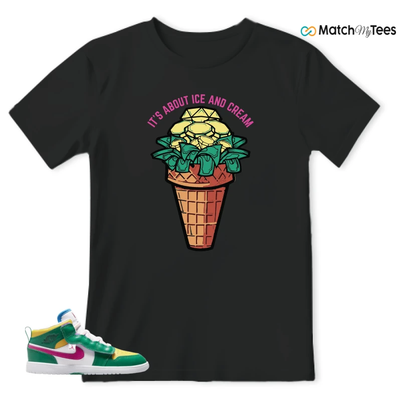 NIKE AIR JORDAN 1 MID ALT MALACHITE WHITE UNIVERSITY GOLD ACTIVE PINK (PS) SNEAKER Matching Tees t-shirt