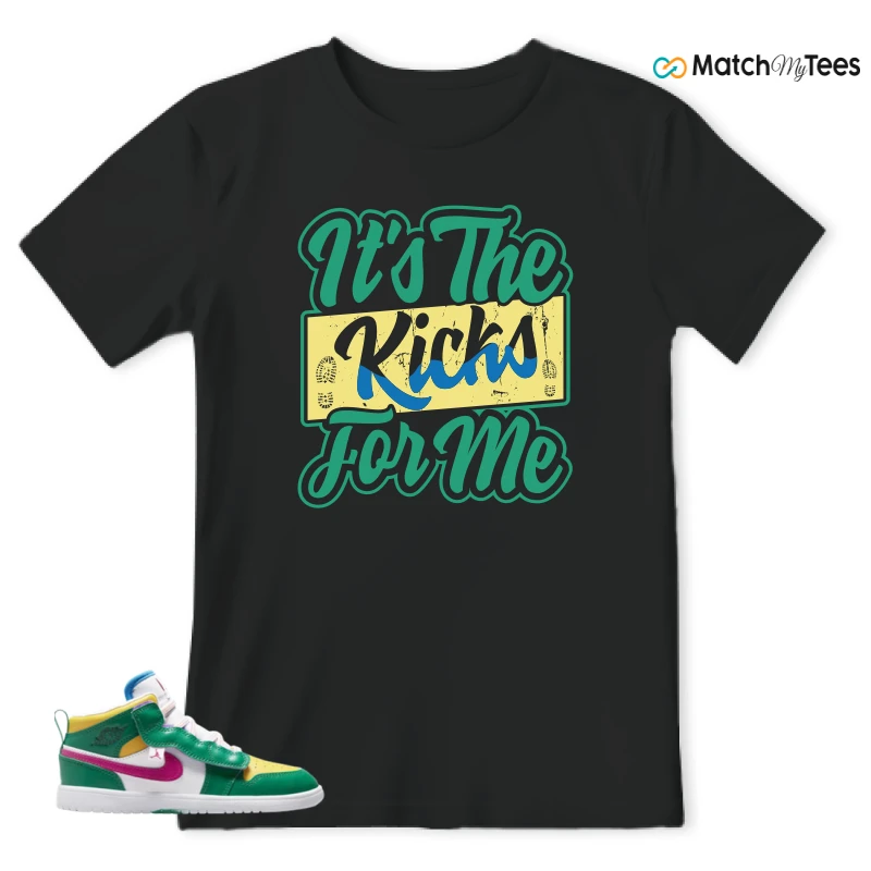 NIKE AIR JORDAN 1 MID ALT MALACHITE WHITE UNIVERSITY GOLD ACTIVE PINK (PS) SNEAKER Matching Tees t-shirt