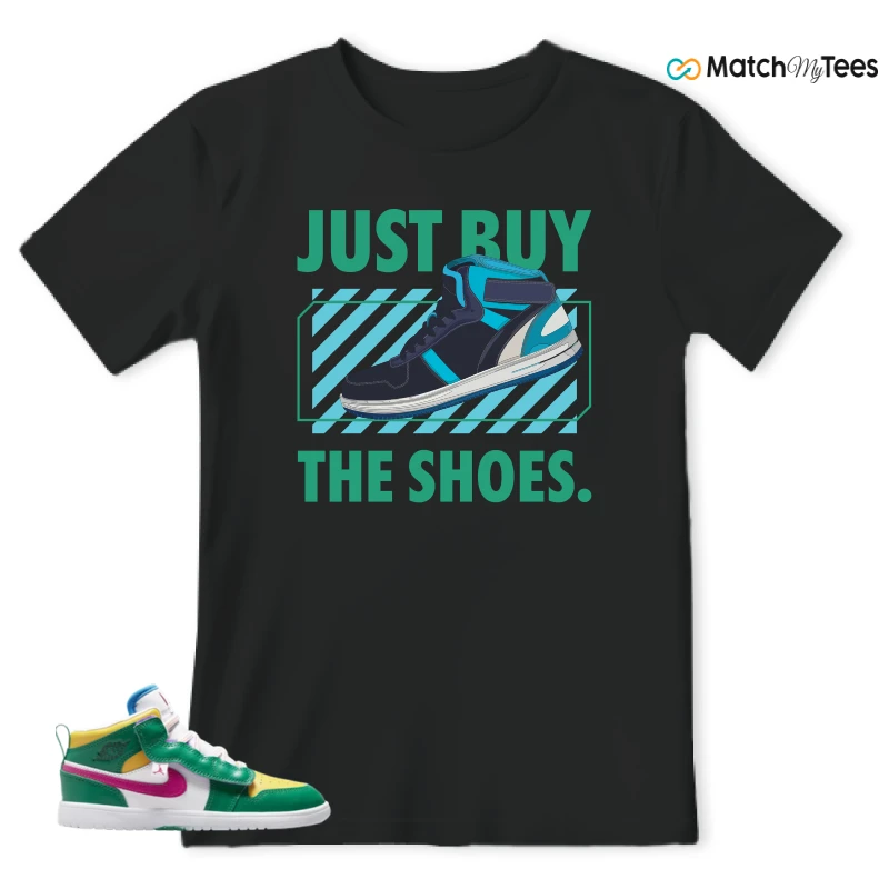 NIKE AIR JORDAN 1 MID ALT MALACHITE WHITE UNIVERSITY GOLD ACTIVE PINK (PS) SNEAKER Matching Tees t-shirt