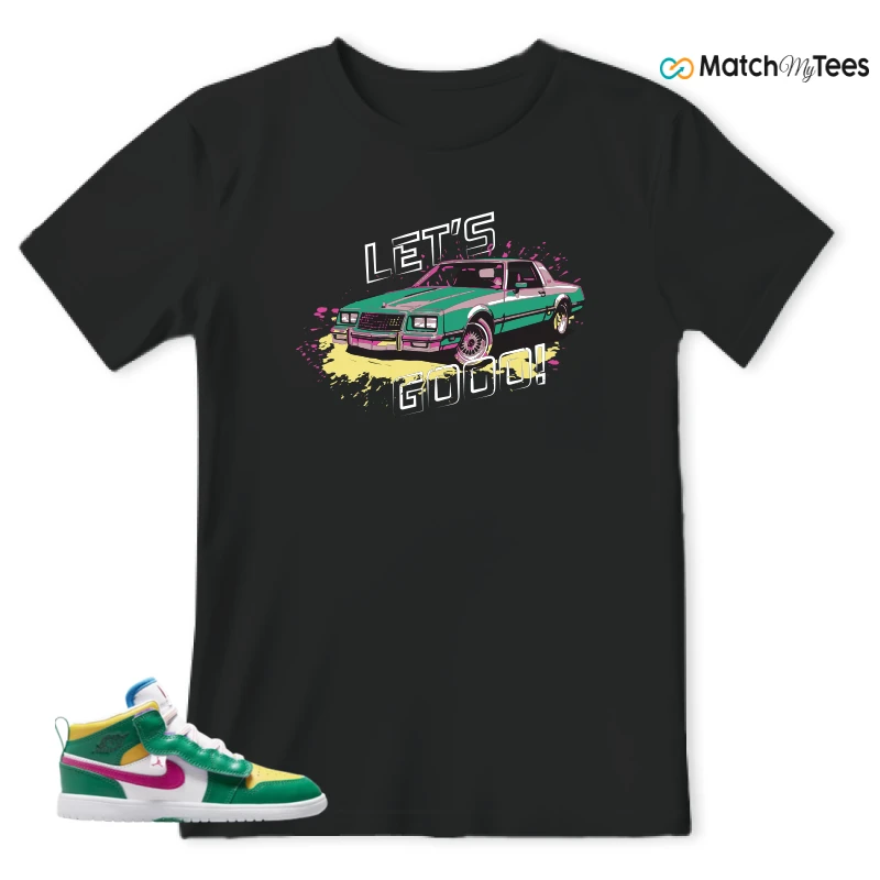 NIKE AIR JORDAN 1 MID ALT MALACHITE WHITE UNIVERSITY GOLD ACTIVE PINK (PS) SNEAKER Matching Tees t-shirt