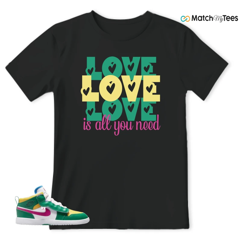 NIKE AIR JORDAN 1 MID ALT MALACHITE WHITE UNIVERSITY GOLD ACTIVE PINK (PS) SNEAKER Matching Tees t-shirt