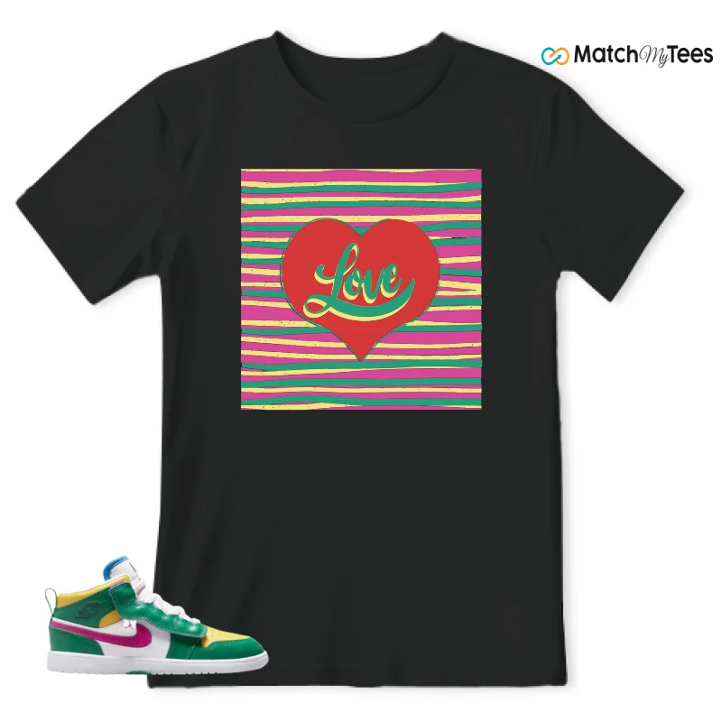 NIKE AIR JORDAN 1 MID ALT MALACHITE WHITE UNIVERSITY GOLD ACTIVE PINK (PS) SNEAKER Matching Tees t-shirt