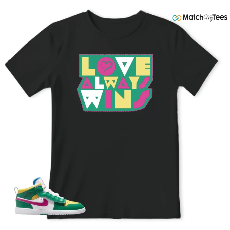 NIKE AIR JORDAN 1 MID ALT MALACHITE WHITE UNIVERSITY GOLD ACTIVE PINK (PS) SNEAKER Matching Tees t-shirt