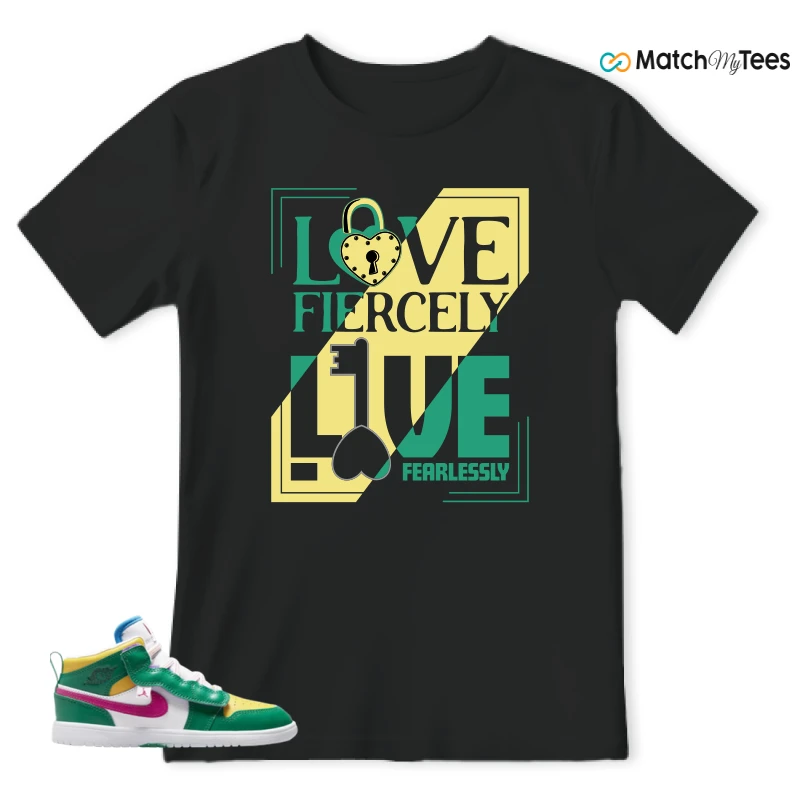 NIKE AIR JORDAN 1 MID ALT MALACHITE WHITE UNIVERSITY GOLD ACTIVE PINK (PS) SNEAKER Matching Tees t-shirt
