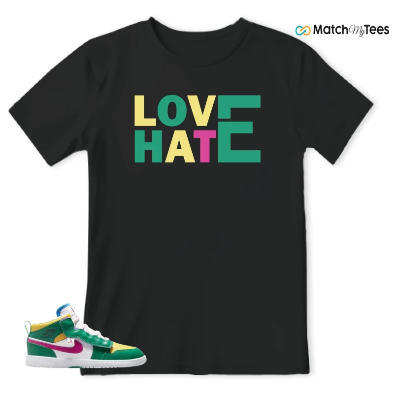 NIKE AIR JORDAN 1 MID ALT MALACHITE WHITE UNIVERSITY GOLD ACTIVE PINK (PS) SNEAKER Matching Tees t-shirt