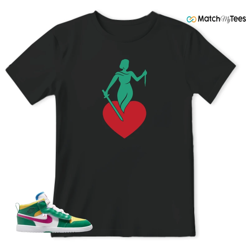 NIKE AIR JORDAN 1 MID ALT MALACHITE WHITE UNIVERSITY GOLD ACTIVE PINK (PS) SNEAKER Matching Tees t-shirt