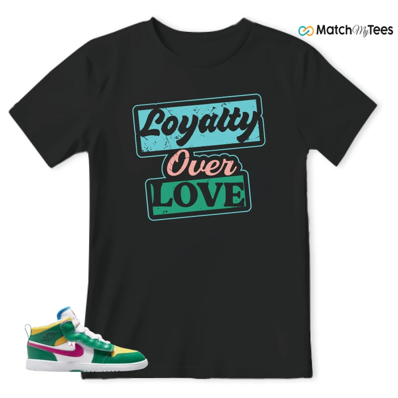 NIKE AIR JORDAN 1 MID ALT MALACHITE WHITE UNIVERSITY GOLD ACTIVE PINK (PS) SNEAKER Matching Tees t-shirt