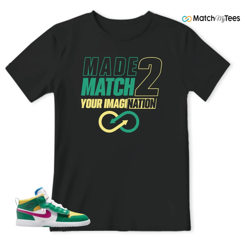 NIKE AIR JORDAN 1 MID ALT MALACHITE WHITE UNIVERSITY GOLD ACTIVE PINK (PS) SNEAKER Matching Tees t-shirt