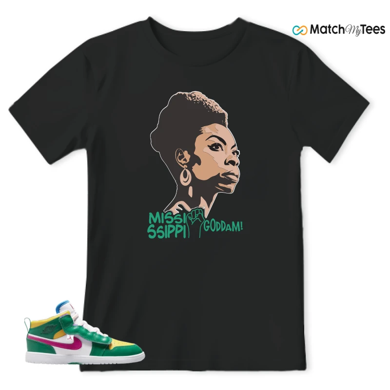 NIKE AIR JORDAN 1 MID ALT MALACHITE WHITE UNIVERSITY GOLD ACTIVE PINK (PS) SNEAKER Matching Tees t-shirt
