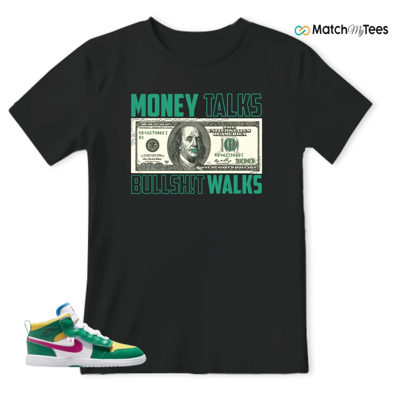 NIKE AIR JORDAN 1 MID ALT MALACHITE WHITE UNIVERSITY GOLD ACTIVE PINK (PS) SNEAKER Matching Tees t-shirt