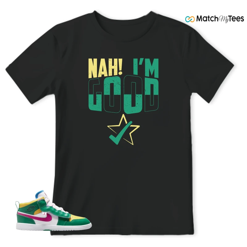 NIKE AIR JORDAN 1 MID ALT MALACHITE WHITE UNIVERSITY GOLD ACTIVE PINK (PS) SNEAKER Matching Tees t-shirt
