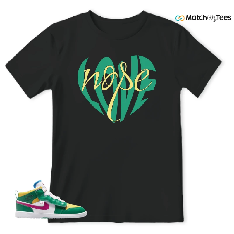 NIKE AIR JORDAN 1 MID ALT MALACHITE WHITE UNIVERSITY GOLD ACTIVE PINK (PS) SNEAKER Matching Tees t-shirt