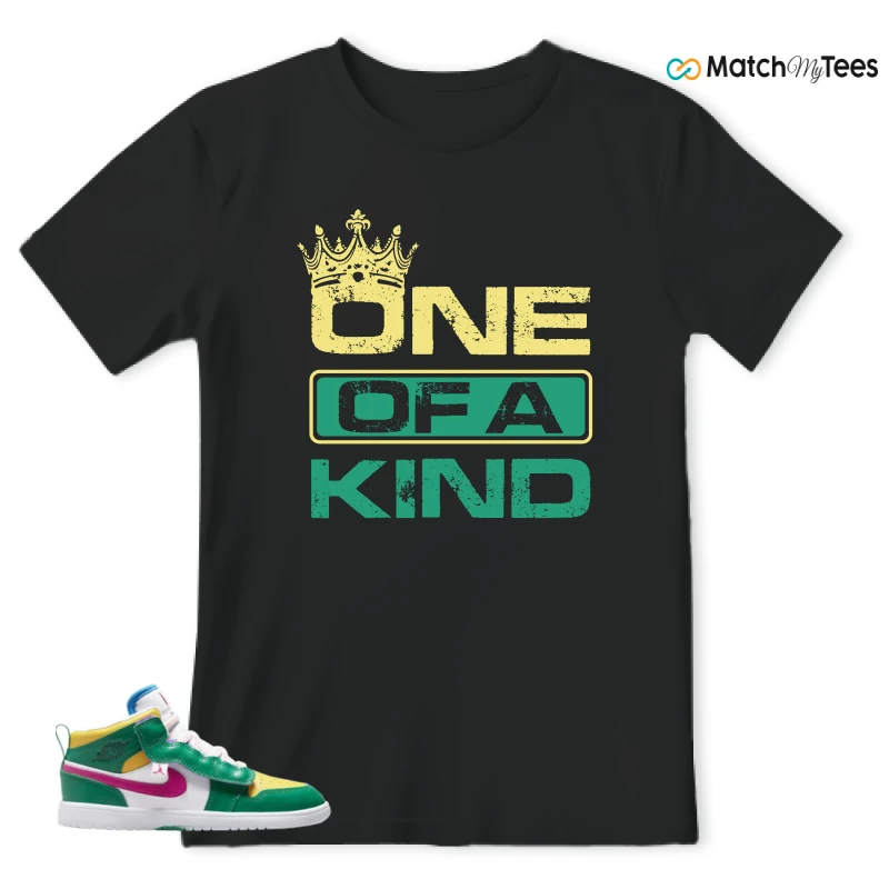 NIKE AIR JORDAN 1 MID ALT MALACHITE WHITE UNIVERSITY GOLD ACTIVE PINK (PS) SNEAKER Matching Tees t-shirt