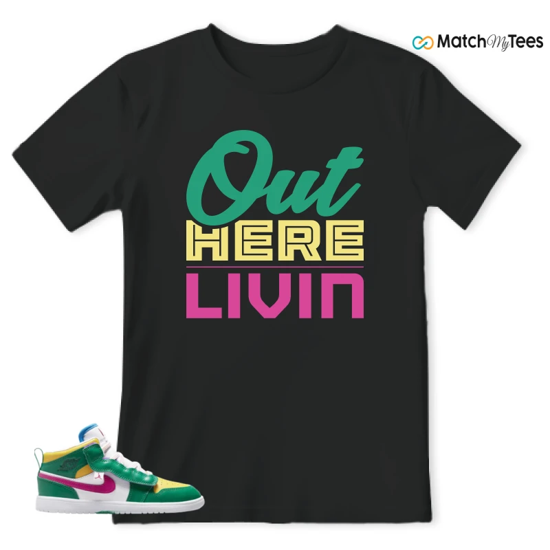 NIKE AIR JORDAN 1 MID ALT MALACHITE WHITE UNIVERSITY GOLD ACTIVE PINK (PS) SNEAKER Matching Tees t-shirt