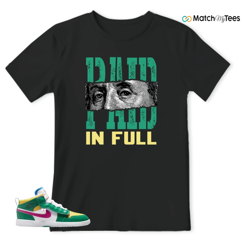 NIKE AIR JORDAN 1 MID ALT MALACHITE WHITE UNIVERSITY GOLD ACTIVE PINK (PS) SNEAKER/MALACHITE/WHITE/UNIVERSITY GOLD/ACTIVE PINK matching T-shirt