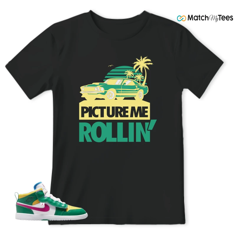 NIKE AIR JORDAN 1 MID ALT MALACHITE WHITE UNIVERSITY GOLD ACTIVE PINK (PS) SNEAKER Matching Tees t-shirt