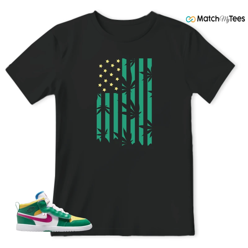 NIKE AIR JORDAN 1 MID ALT MALACHITE WHITE UNIVERSITY GOLD ACTIVE PINK (PS) SNEAKER Matching Tees t-shirt