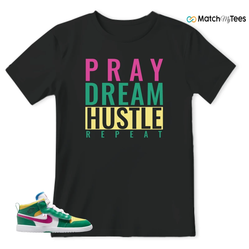 NIKE AIR JORDAN 1 MID ALT MALACHITE WHITE UNIVERSITY GOLD ACTIVE PINK (PS) SNEAKER Matching Tees t-shirt
