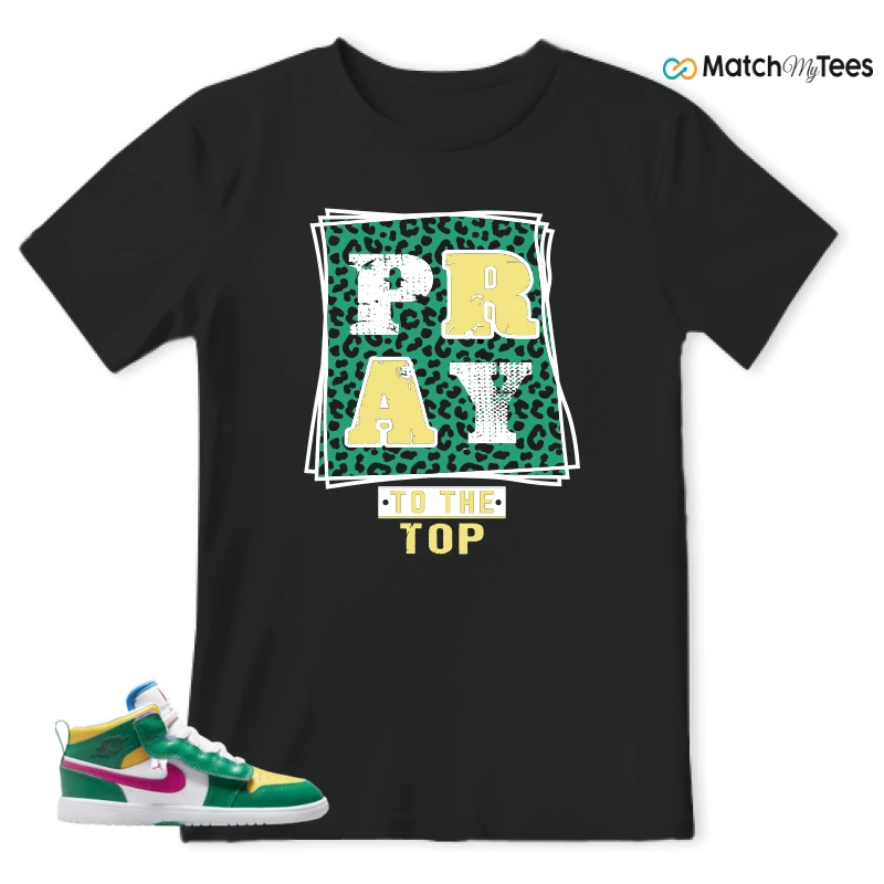 NIKE AIR JORDAN 1 MID ALT MALACHITE WHITE UNIVERSITY GOLD ACTIVE PINK (PS) SNEAKER Matching Tees t-shirt