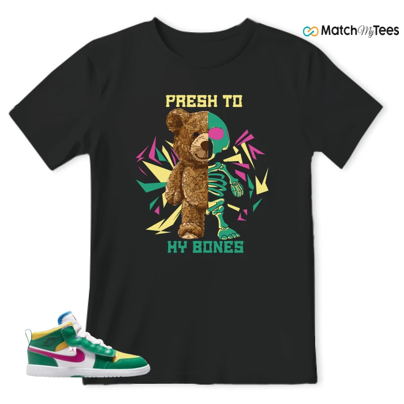 NIKE AIR JORDAN 1 MID ALT MALACHITE WHITE UNIVERSITY GOLD ACTIVE PINK (PS) SNEAKER Matching Tees t-shirt