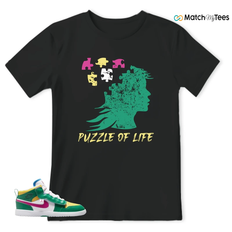 NIKE AIR JORDAN 1 MID ALT MALACHITE WHITE UNIVERSITY GOLD ACTIVE PINK (PS) SNEAKER Matching Tees t-shirt