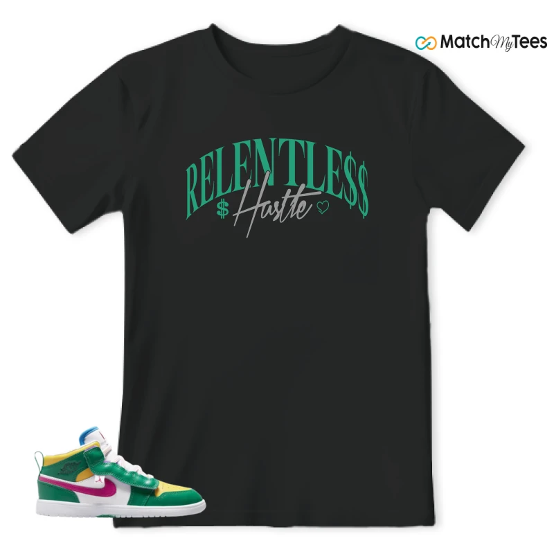 NIKE AIR JORDAN 1 MID ALT MALACHITE WHITE UNIVERSITY GOLD ACTIVE PINK (PS) SNEAKER Matching Tees t-shirt