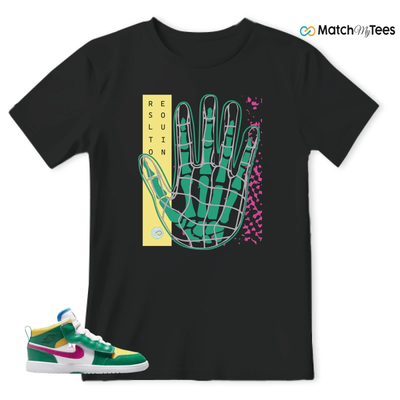 NIKE AIR JORDAN 1 MID ALT MALACHITE WHITE UNIVERSITY GOLD ACTIVE PINK (PS) SNEAKER Matching Tees t-shirt
