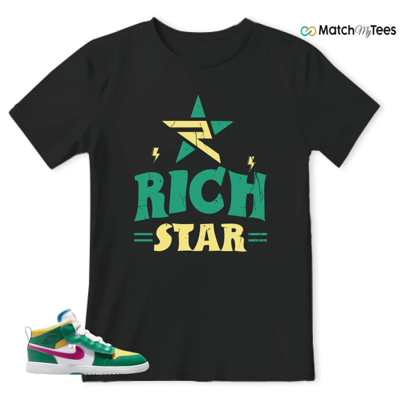 NIKE AIR JORDAN 1 MID ALT MALACHITE WHITE UNIVERSITY GOLD ACTIVE PINK (PS) SNEAKER Matching Tees t-shirt