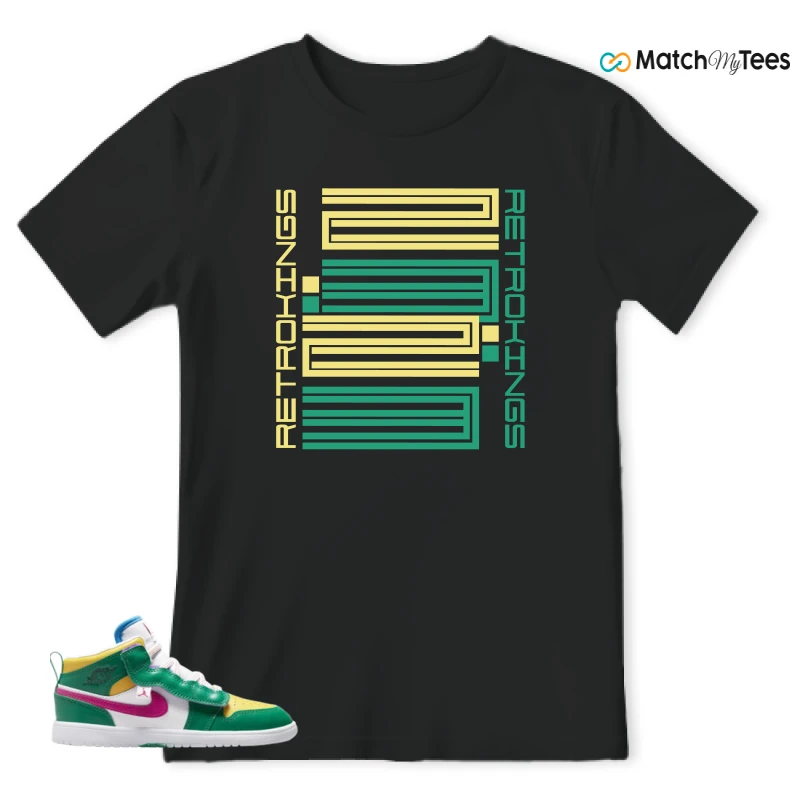 NIKE AIR JORDAN 1 MID ALT MALACHITE WHITE UNIVERSITY GOLD ACTIVE PINK (PS) SNEAKER Matching Tees t-shirt