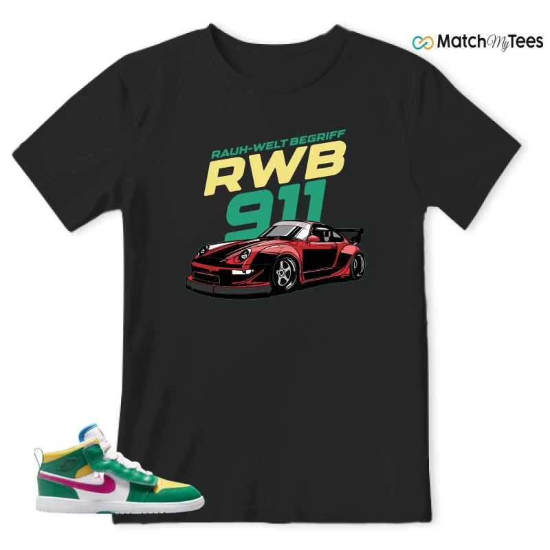 NIKE AIR JORDAN 1 MID ALT MALACHITE WHITE UNIVERSITY GOLD ACTIVE PINK (PS) SNEAKER Matching Tees t-shirt