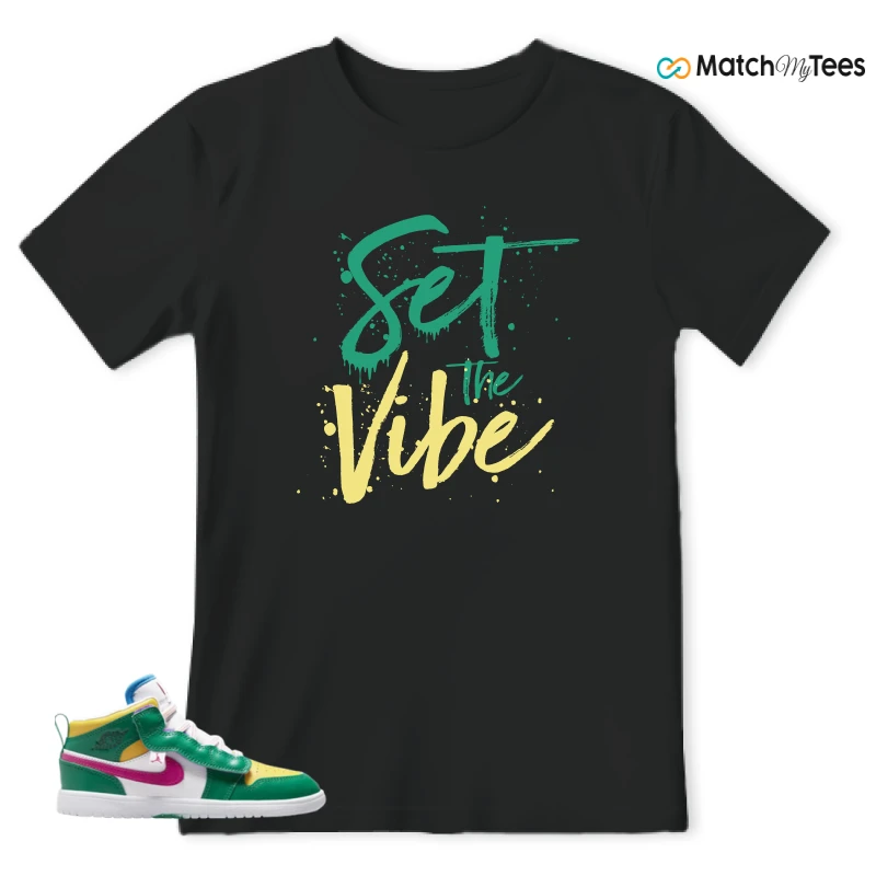 NIKE AIR JORDAN 1 MID ALT MALACHITE WHITE UNIVERSITY GOLD ACTIVE PINK (PS) SNEAKER Matching Tees t-shirt