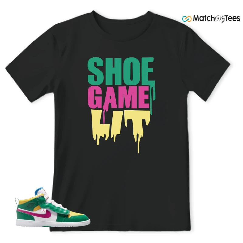 NIKE AIR JORDAN 1 MID ALT MALACHITE WHITE UNIVERSITY GOLD ACTIVE PINK (PS) SNEAKER Matching Tees t-shirt
