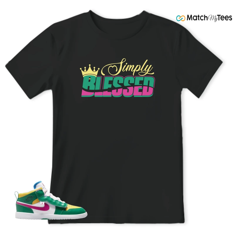 NIKE AIR JORDAN 1 MID ALT MALACHITE WHITE UNIVERSITY GOLD ACTIVE PINK (PS) SNEAKER Matching Tees t-shirt