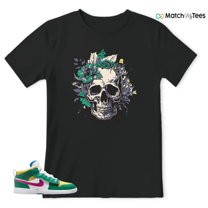 NIKE AIR JORDAN 1 MID ALT MALACHITE WHITE UNIVERSITY GOLD ACTIVE PINK (PS) SNEAKER Matching Tees t-shirt