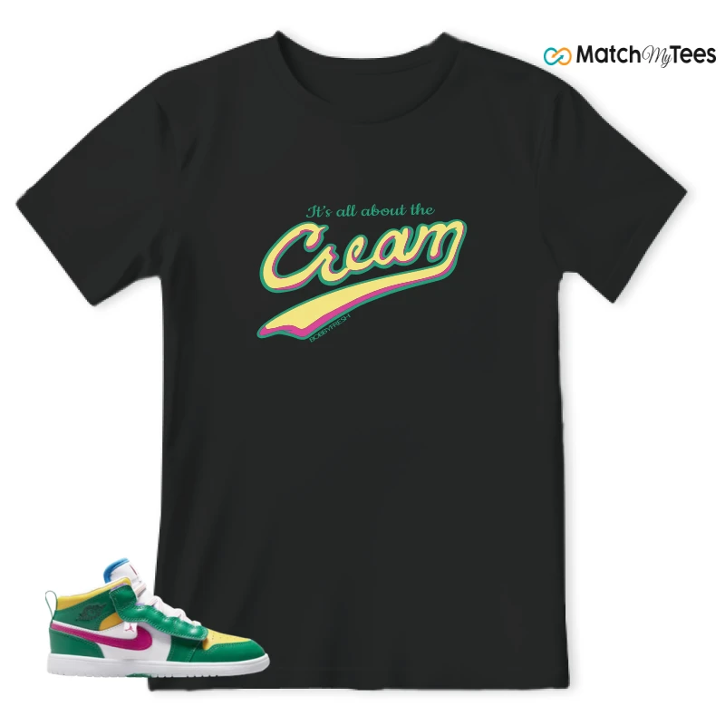 NIKE AIR JORDAN 1 MID ALT MALACHITE WHITE UNIVERSITY GOLD ACTIVE PINK (PS) SNEAKER Matching Tees t-shirt