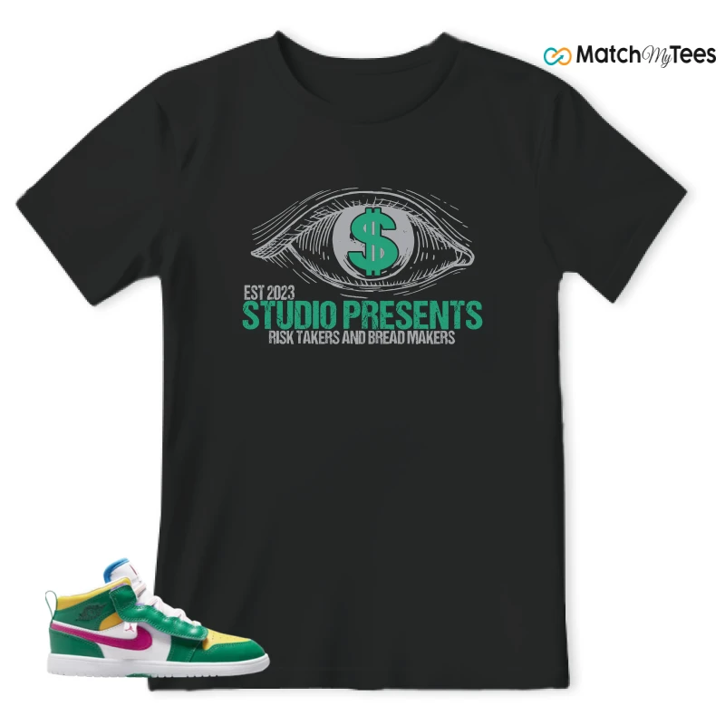 NIKE AIR JORDAN 1 MID ALT MALACHITE WHITE UNIVERSITY GOLD ACTIVE PINK (PS) SNEAKER Matching Tees t-shirt