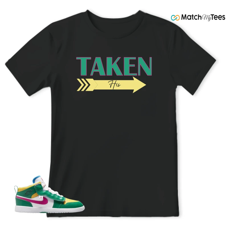 NIKE AIR JORDAN 1 MID ALT MALACHITE WHITE UNIVERSITY GOLD ACTIVE PINK (PS) SNEAKER Matching Tees t-shirt