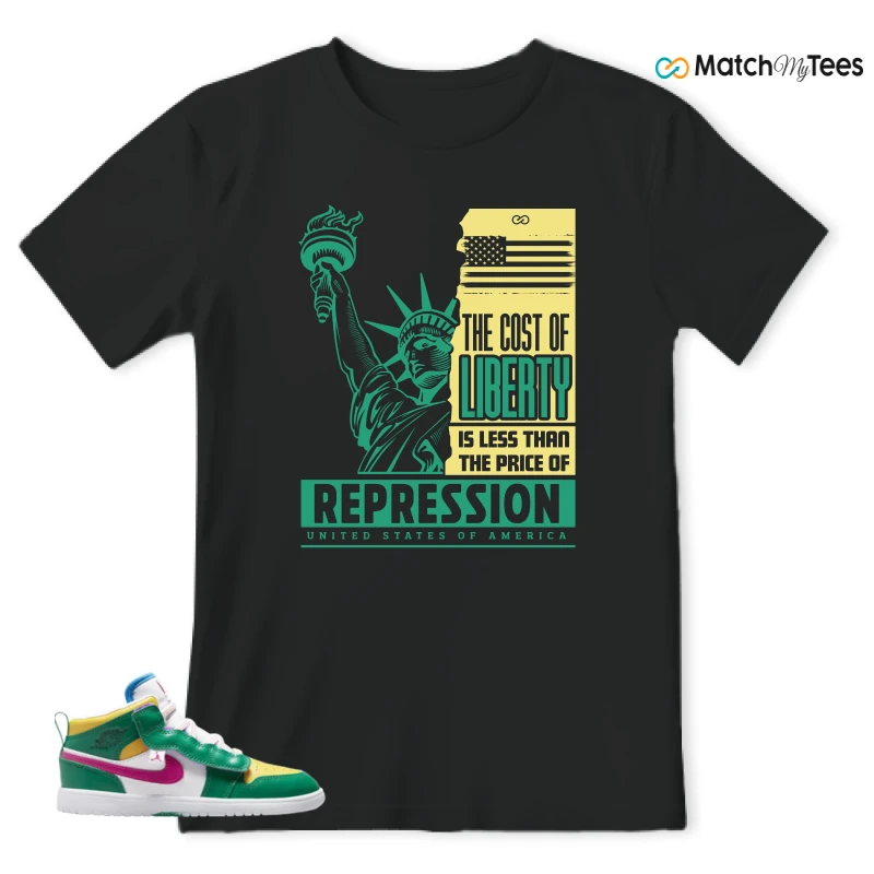NIKE AIR JORDAN 1 MID ALT MALACHITE WHITE UNIVERSITY GOLD ACTIVE PINK (PS) SNEAKER Matching Tees t-shirt