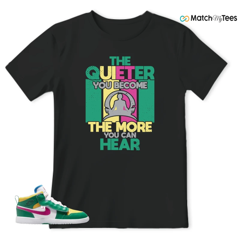 NIKE AIR JORDAN 1 MID ALT MALACHITE WHITE UNIVERSITY GOLD ACTIVE PINK (PS) SNEAKER Matching Tees t-shirt
