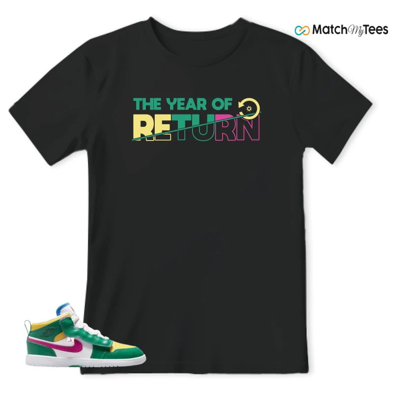 NIKE AIR JORDAN 1 MID ALT MALACHITE WHITE UNIVERSITY GOLD ACTIVE PINK (PS) SNEAKER Matching Tees t-shirt