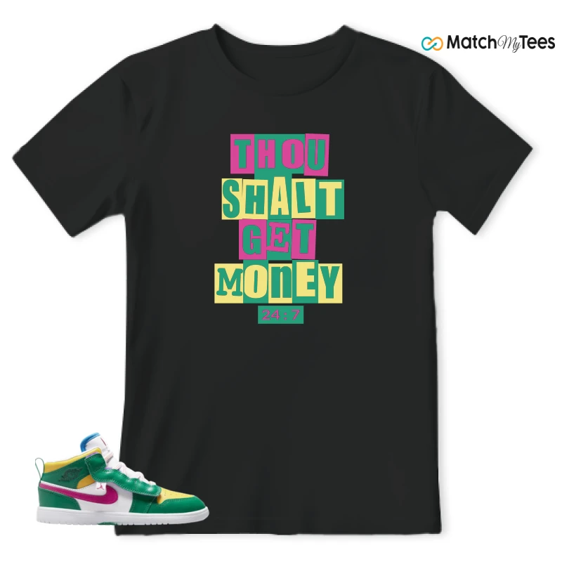 NIKE AIR JORDAN 1 MID ALT MALACHITE WHITE UNIVERSITY GOLD ACTIVE PINK (PS) SNEAKER Matching Tees t-shirt