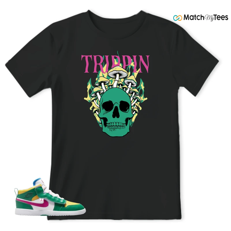 NIKE AIR JORDAN 1 MID ALT MALACHITE WHITE UNIVERSITY GOLD ACTIVE PINK (PS) SNEAKER Matching Tees t-shirt