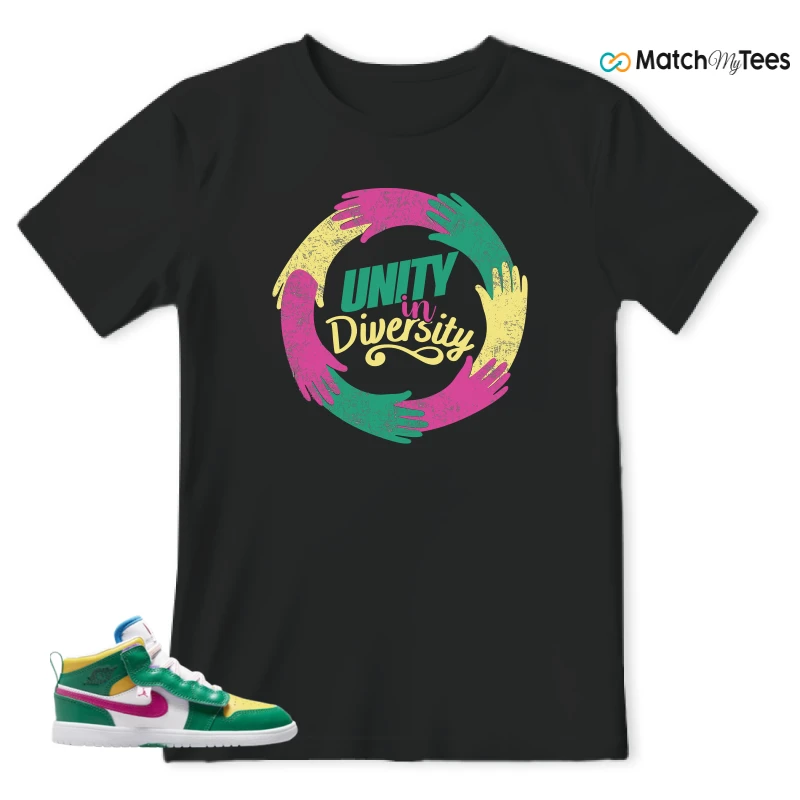 NIKE AIR JORDAN 1 MID ALT MALACHITE WHITE UNIVERSITY GOLD ACTIVE PINK (PS) SNEAKER Matching Tees t-shirt