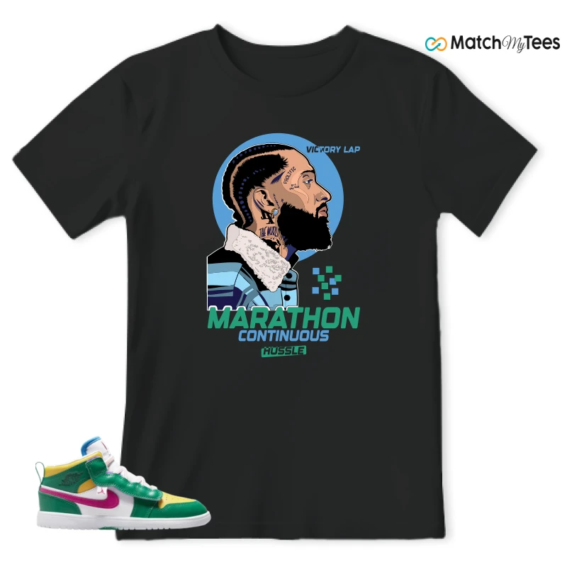 NIKE AIR JORDAN 1 MID ALT MALACHITE WHITE UNIVERSITY GOLD ACTIVE PINK (PS) SNEAKER Matching Tees t-shirt