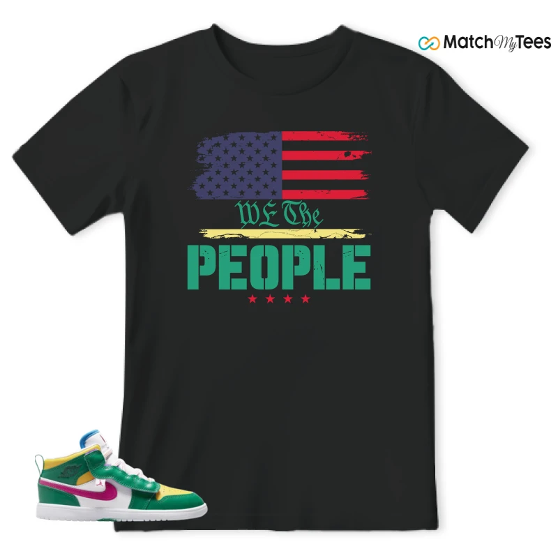 NIKE AIR JORDAN 1 MID ALT MALACHITE WHITE UNIVERSITY GOLD ACTIVE PINK (PS) SNEAKER Matching Tees t-shirt